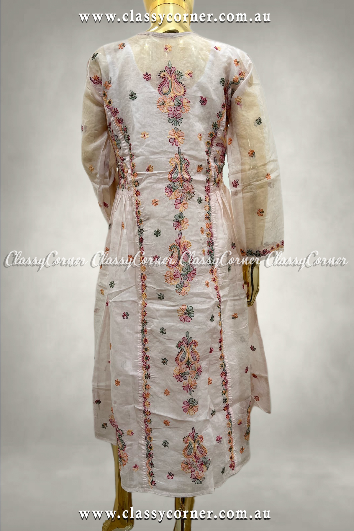 White Multicolour Hand Embroidered Dress - Classy Corner