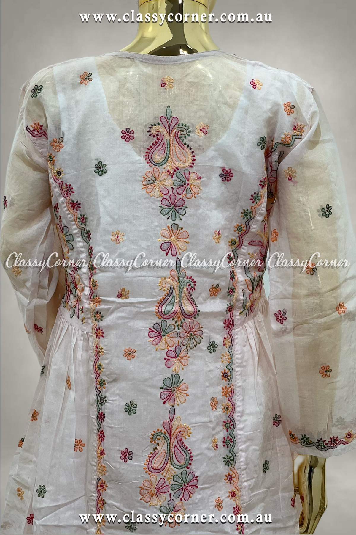 White Multicolour Hand Embroidered Dress - Classy Corner