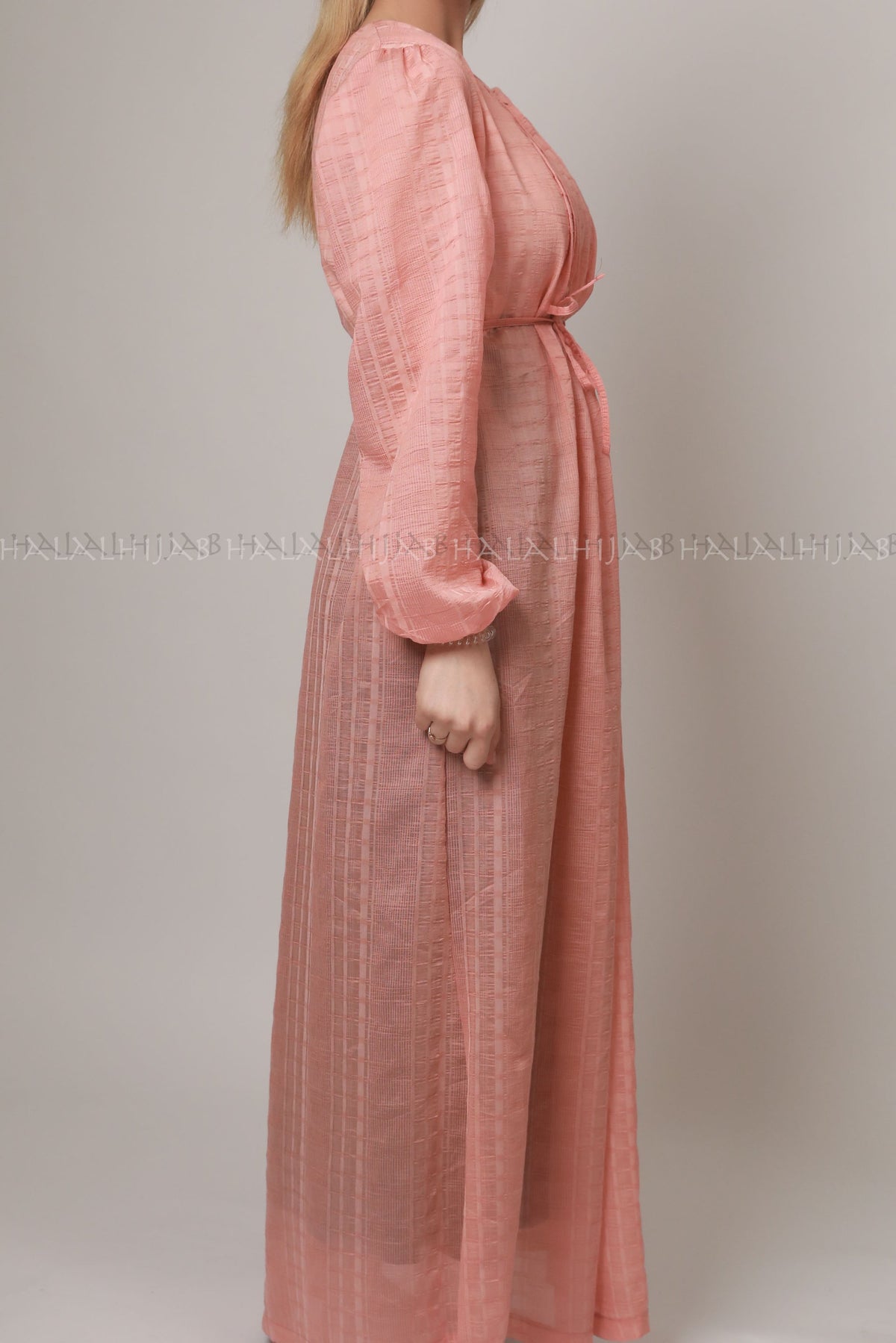 Bright Coral Peach Full Sleeve Dress - Classy Corner