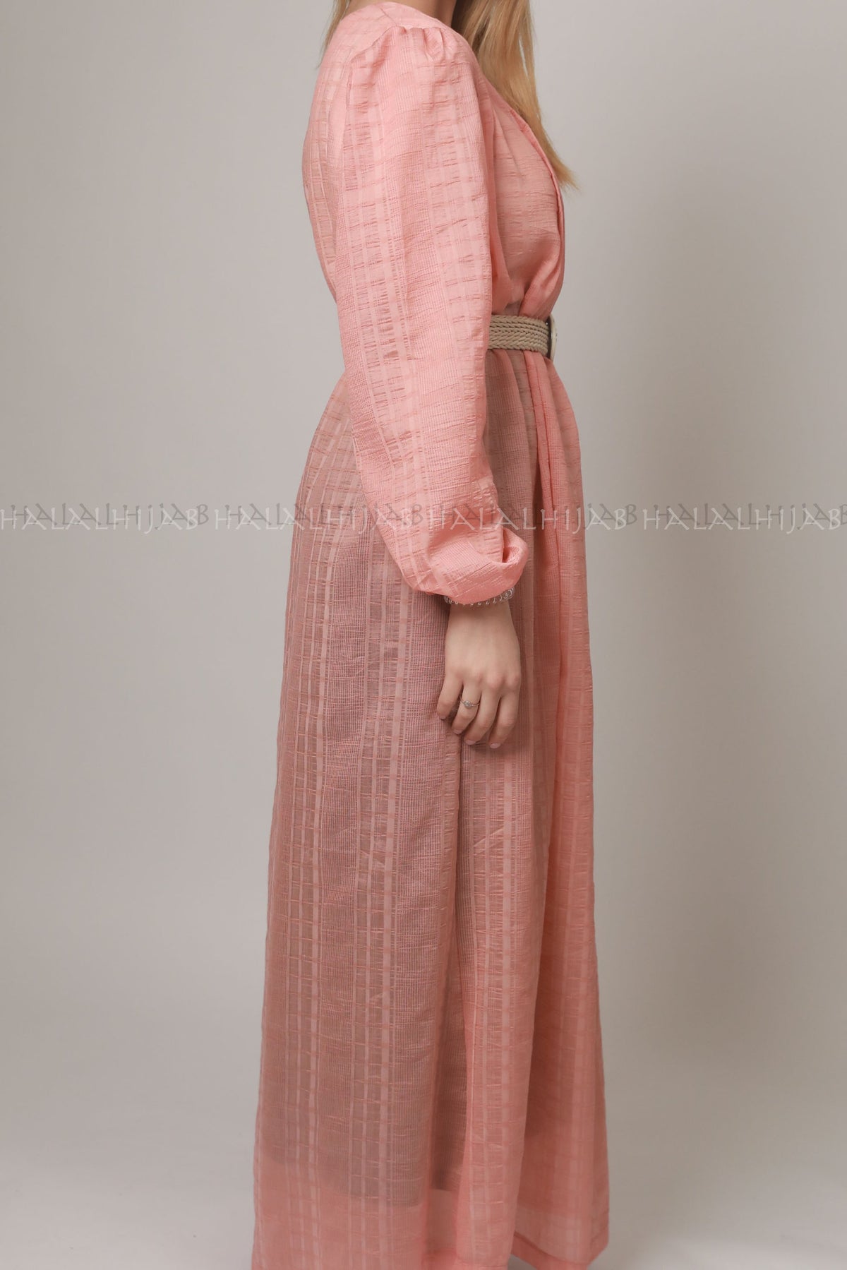 Bright Coral Peach Full Sleeve Dress - Classy Corner