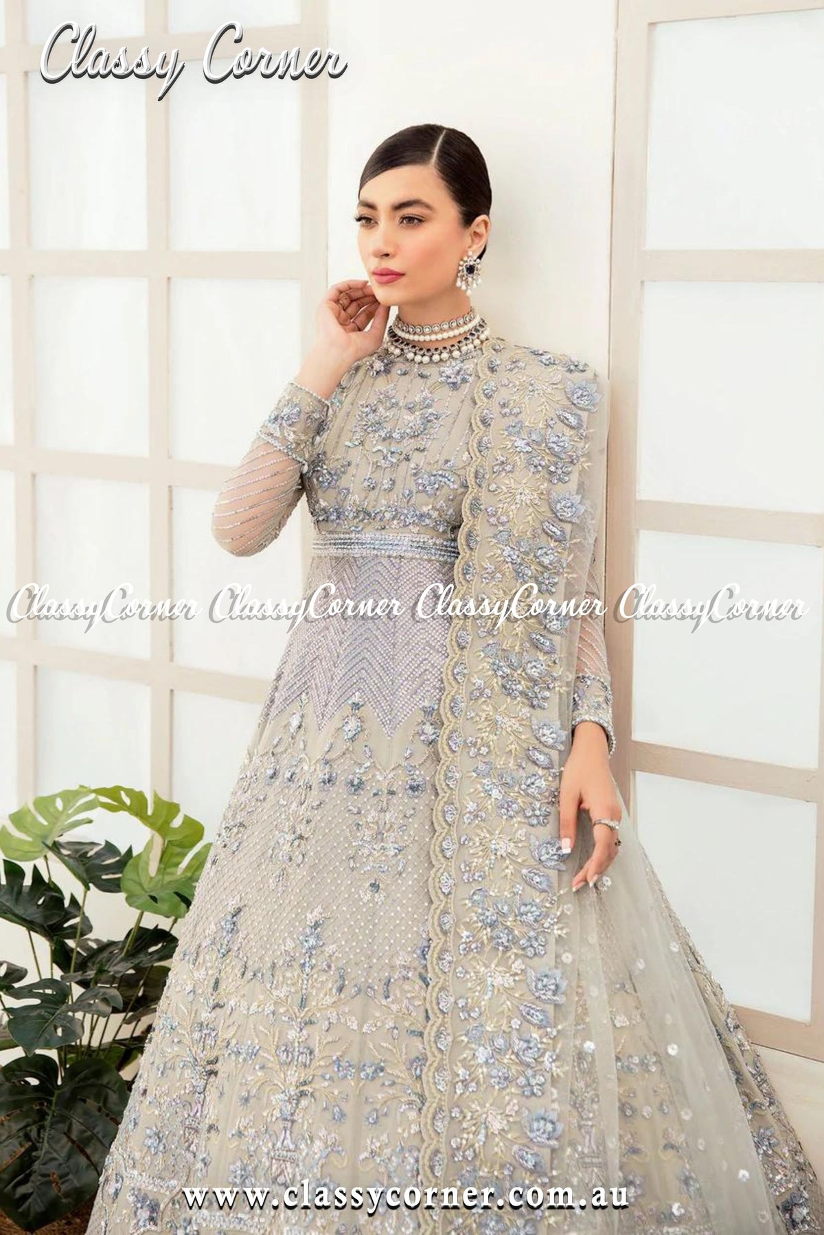 Silver Blue Wedding Dress - Classy Corner